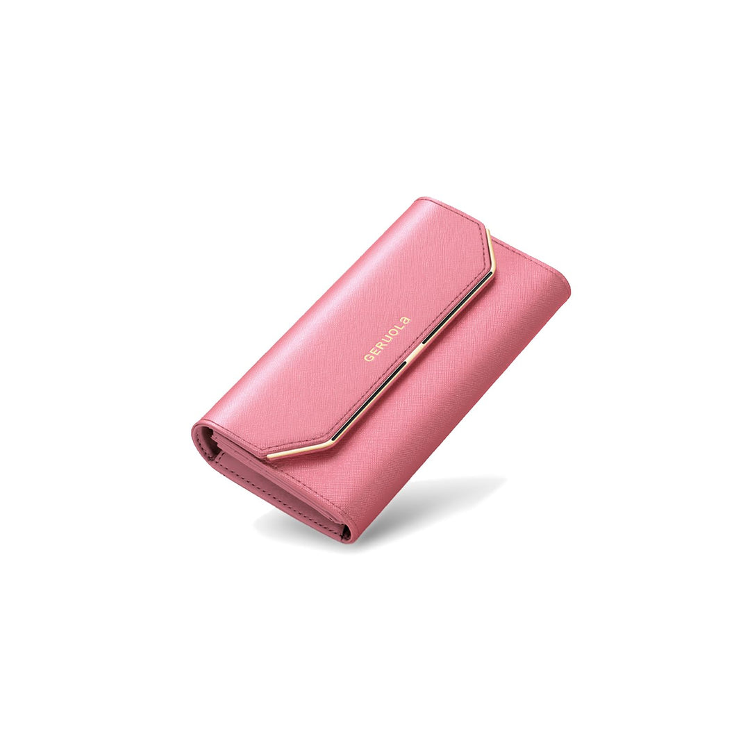 Geldbeutel Damen Leder Geldbörse RFID Schutz Large Portemonnaie Minimalistisch Lange Brieftasche Ros
