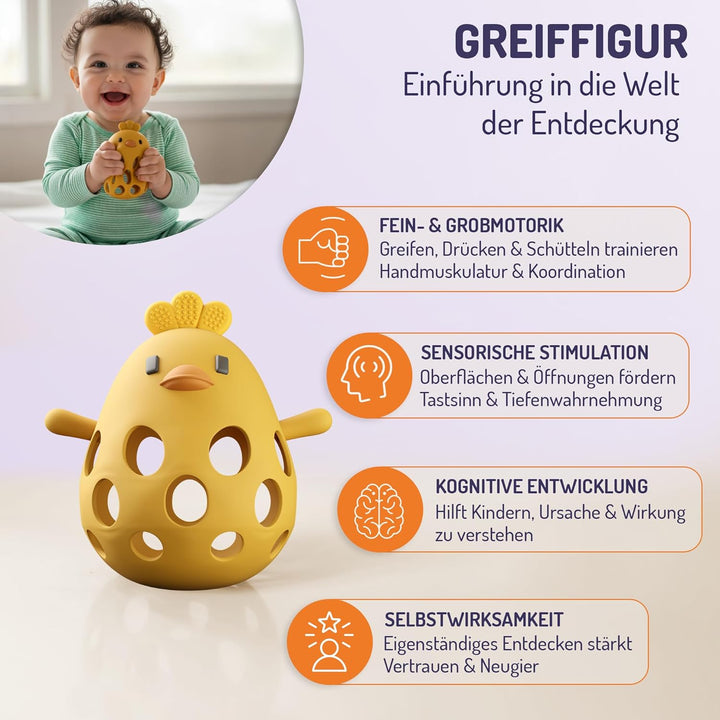 STRAUB Baby Spielset – Pädagogisch entwickeltes Lernspielzeug-Set – Beissring, Greifring, Greiffigur