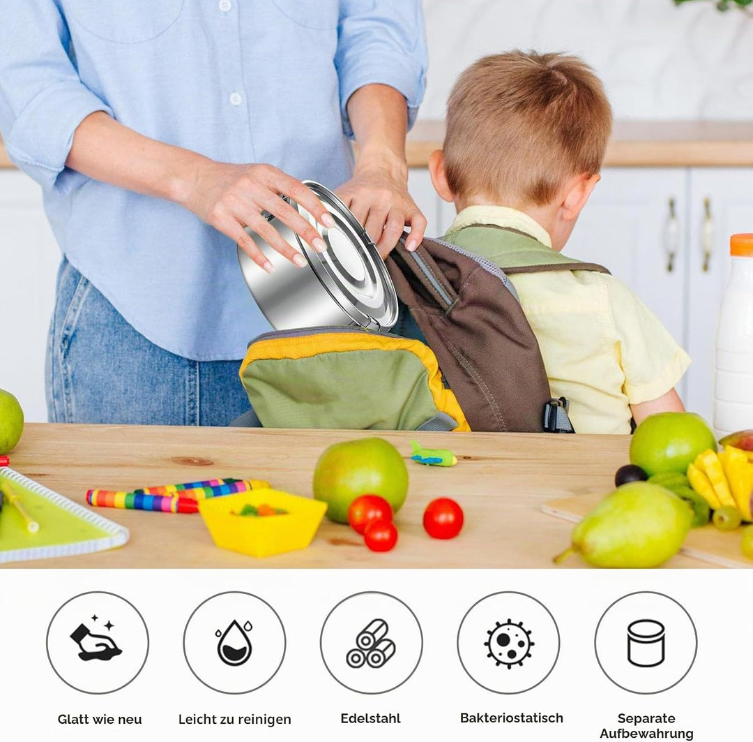 PORFOYO 3 Stück Edelstahl Kinder-Lunchbox, Auslaufsichere Brotdose, Metalldose für Obst, Müsli &amp; Gew