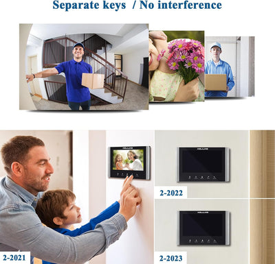 WOLILIWO Video Türklingel mit Kamera,3-familienhaus Video Doorbell Intercom with 7-Inch Monitor,Spre