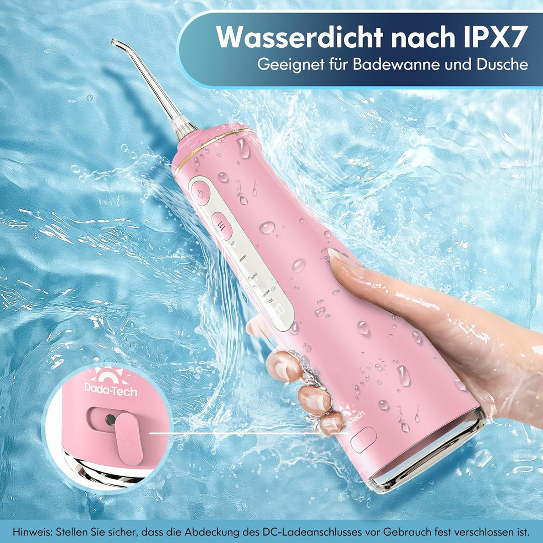 Munddusche Kabellos, Water Flosser for Teeth Mit 4 Modi & 8 Anpassbaren Stufen 7 Düsen 300ML Tank Mu