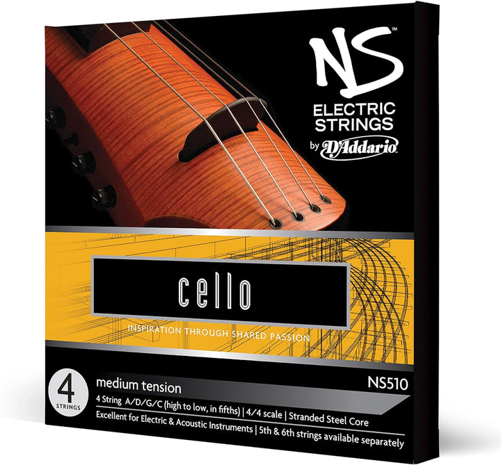 D'Addario NS510 Elektrik-Cello Saitensatz mehrfach verdrillter Stahlkern Medium Cello Set, Cello Set