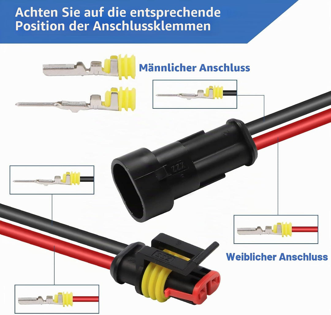 VEUWOLM 300 Stück Wasserdichte KFZ Kabel Steckverbinder, 1/2/3/4 Pin KFZ Stecker, Elektrische Steckv