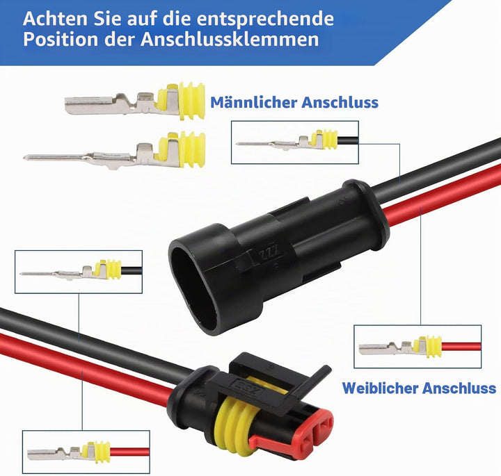 VEUWOLM 300 Stück Wasserdichte KFZ Kabel Steckverbinder, 1/2/3/4 Pin KFZ Stecker, Elektrische Steckv