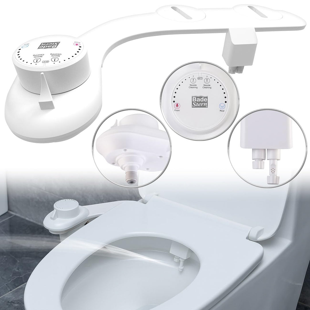 BadeStern Dusch WC Bidet Toilette: Bidet-Toilettenaufsatz mit 2 Düsen, Ausfahrautomatik, selbstreini