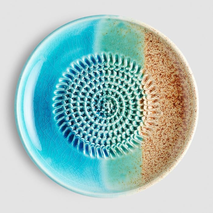 Evergrate® Keramikreibe Ocean mit Geschenkbox – mit Reibe, Knoblauchschäler, Rezeptheft & Pinsel – H