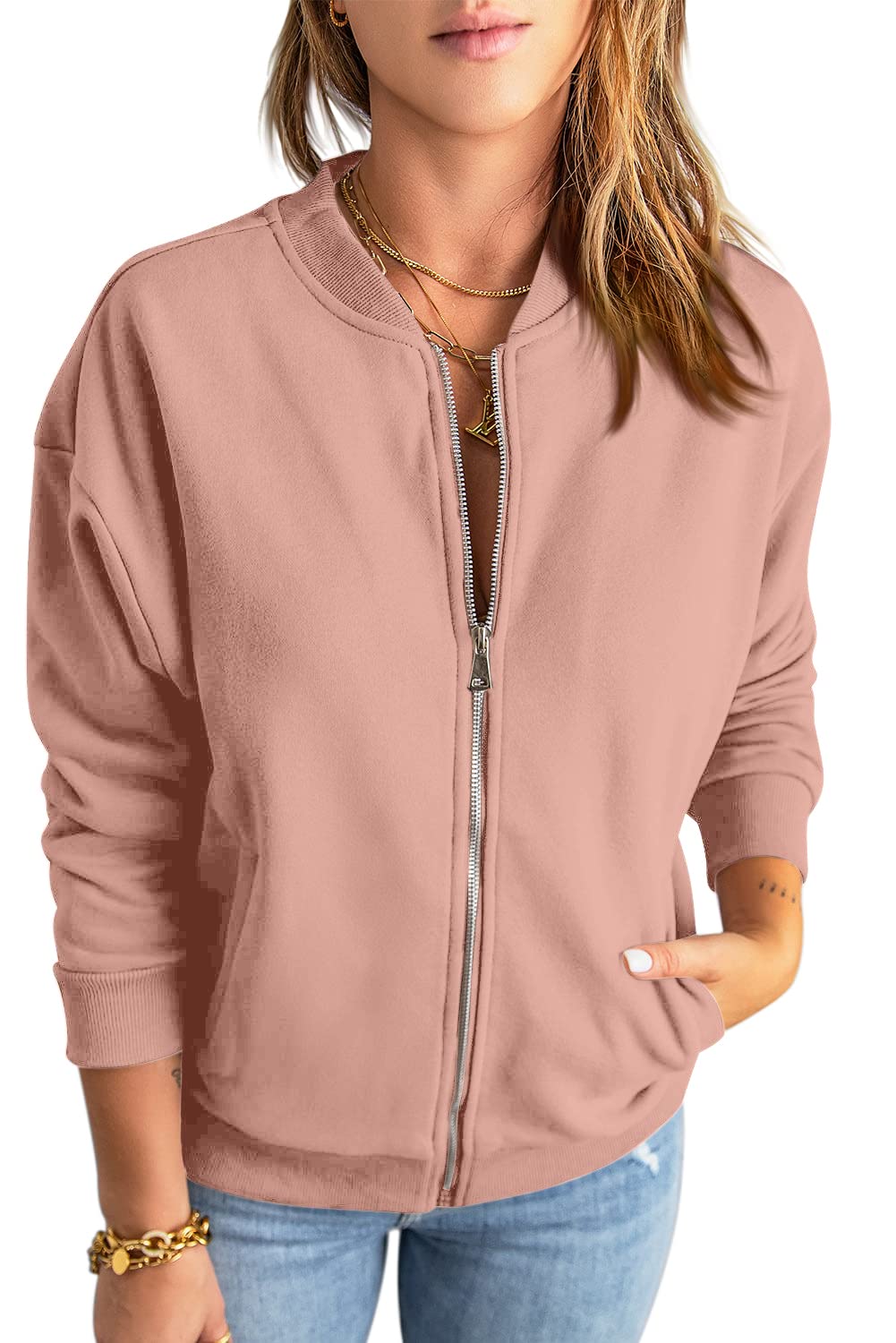 GeGekoko Zip Sweatshirt Damen übergrosse Jacket Sweatshirt Einfarbige Loose Langarm Tops Oberteile m