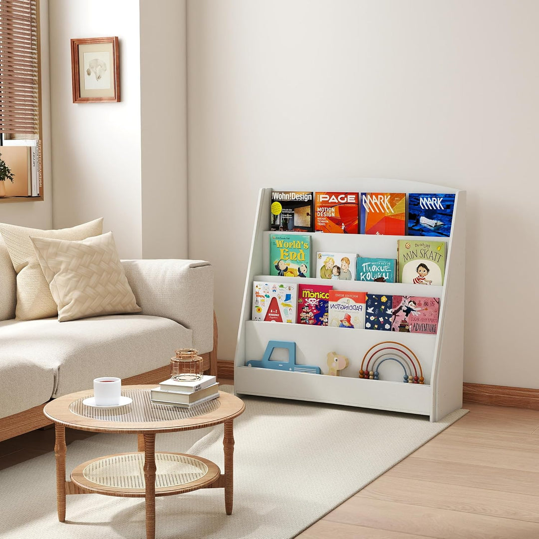 4-stöckiges Kinderbücherregal aus Holz mit 4 Einlegeböden, bücherregal Kinder für Kinderzimmer Kinde