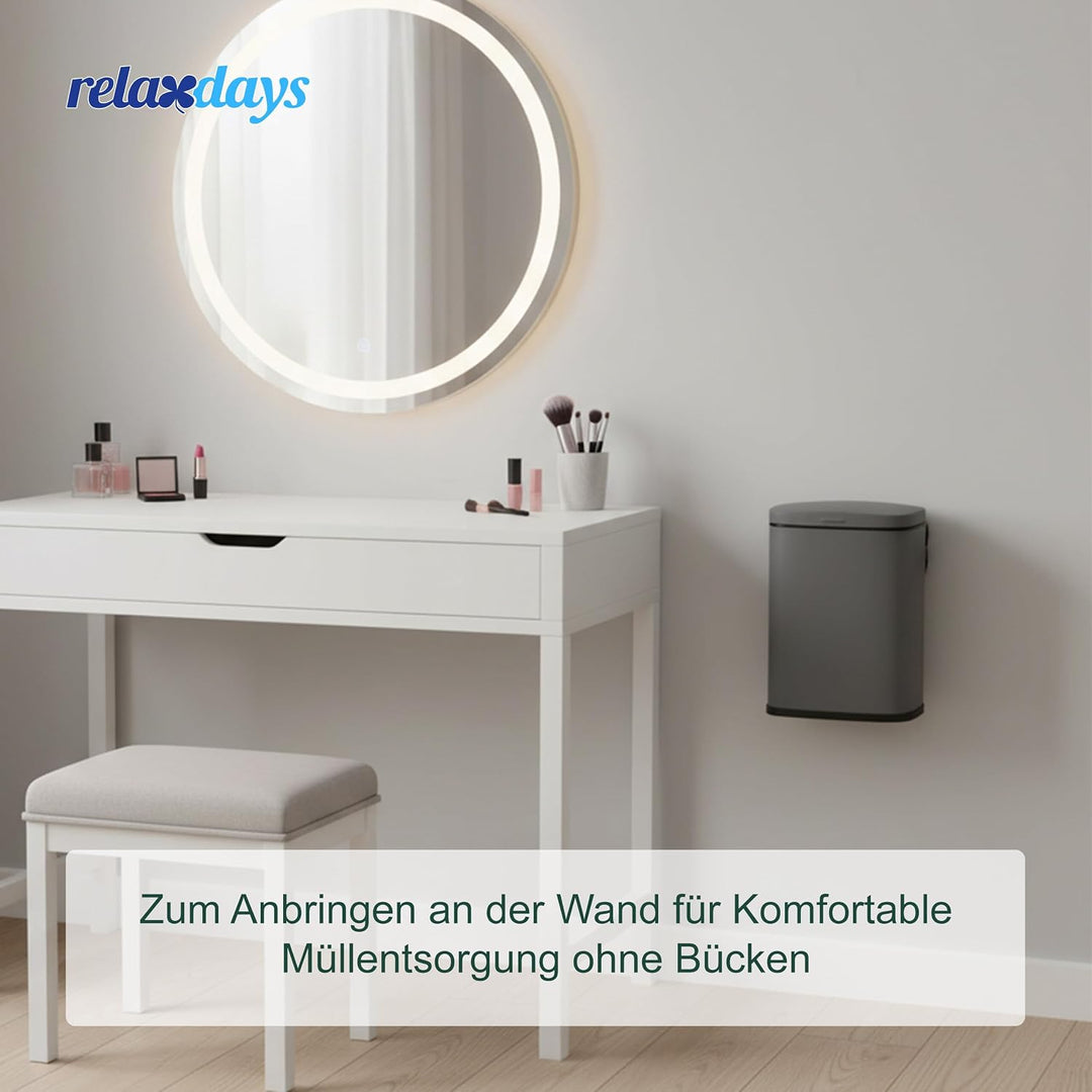 Relaxdays Kosmetikeimer Wandmontage, 3 Liter, Absenkautomatik, Inneneimer, Metall, eckiger Badezimme