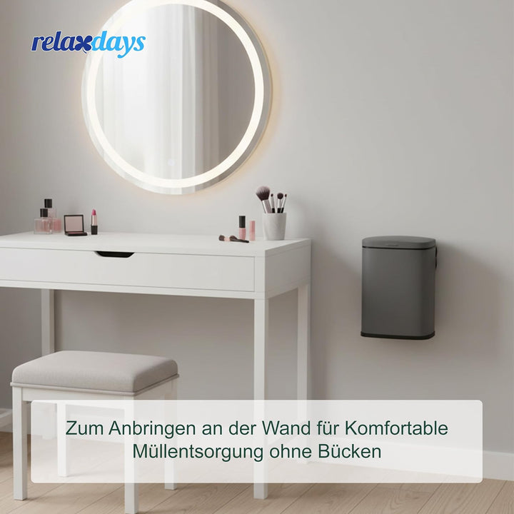 Relaxdays Kosmetikeimer Wandmontage, 3 Liter, Absenkautomatik, Inneneimer, Metall, eckiger Badezimme