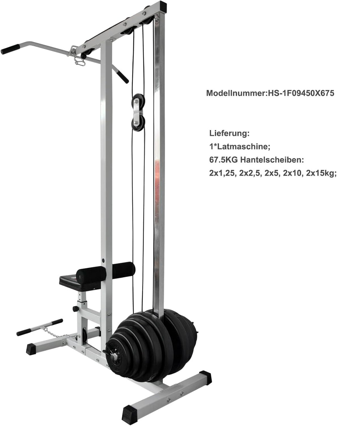 Hansson Sports® Latmaschine Latzugturm Latzugstation Seilzug mit Gewichten optinal C:Mit 67.5KG, C:M
