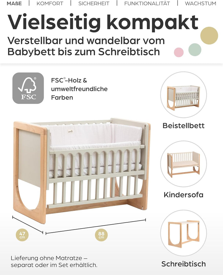 Geuther 4-in-1 Beistellbett Baby Hato, Baby Erstausstattung für Babyzimmer ab Geburt I Babybett mit