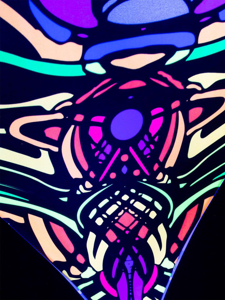 PSYWORK Schwarzlicht Segel Spandex | Dreieck S Dragon Temple II Right | 1,25 x 1,75m | UV-aktiv | Le