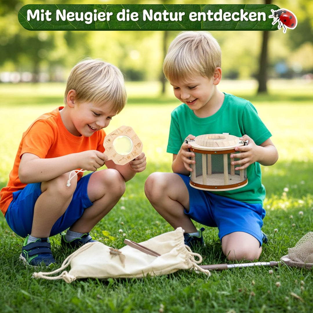 GAGAKU Holz Insektenfänger Set für Kinder – Forscherset mit Becherlupe &amp; Beobachtungsbox – Waldkinde