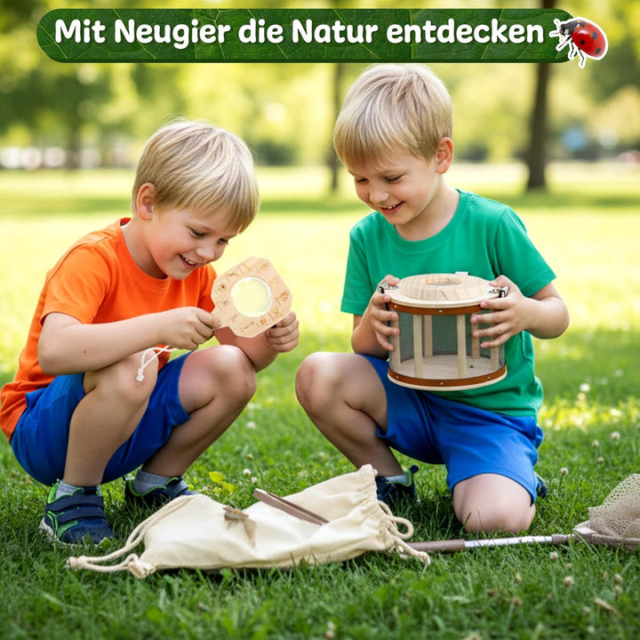 GAGAKU Holz Insektenfänger Set für Kinder – Forscherset mit Becherlupe &amp; Beobachtungsbox – Waldkinde