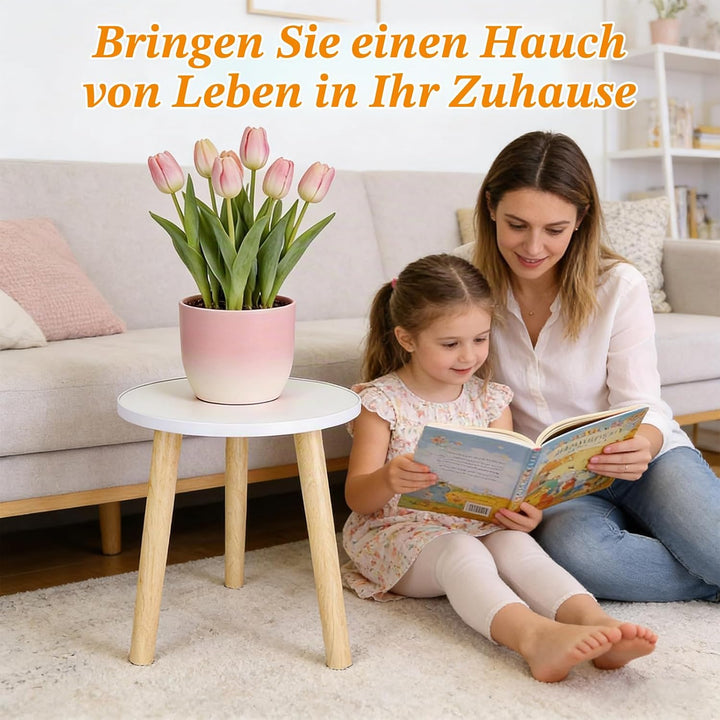 Blumenständer Holz, Runder Pflanzenständer Hoch, Blumenhocker mit Drei Beinen ，Weiss Blumenständer R