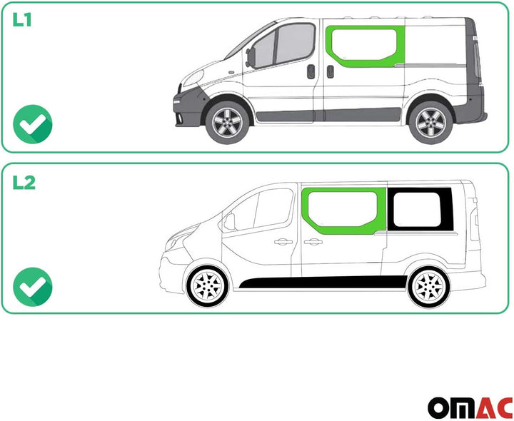 Seitenfenster Auto Fenster kompatibel mit Opel Vivaro 2001-2014 Fenster Links L1 L2 | Auto Schwarz D
