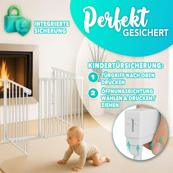 KIDUKU® Kaminschutzgitter mit Tür Metall 480 cm | Absperrgitter ohne Bohren | Ofenschutzgitter als K