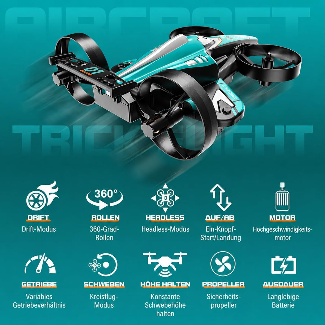 HT45 Mini 2-in-1 RC Drohne für Kinder – Flug- & Bodenmodus, 360° Flip, Höhenhaltung, 3 Geschwindigke