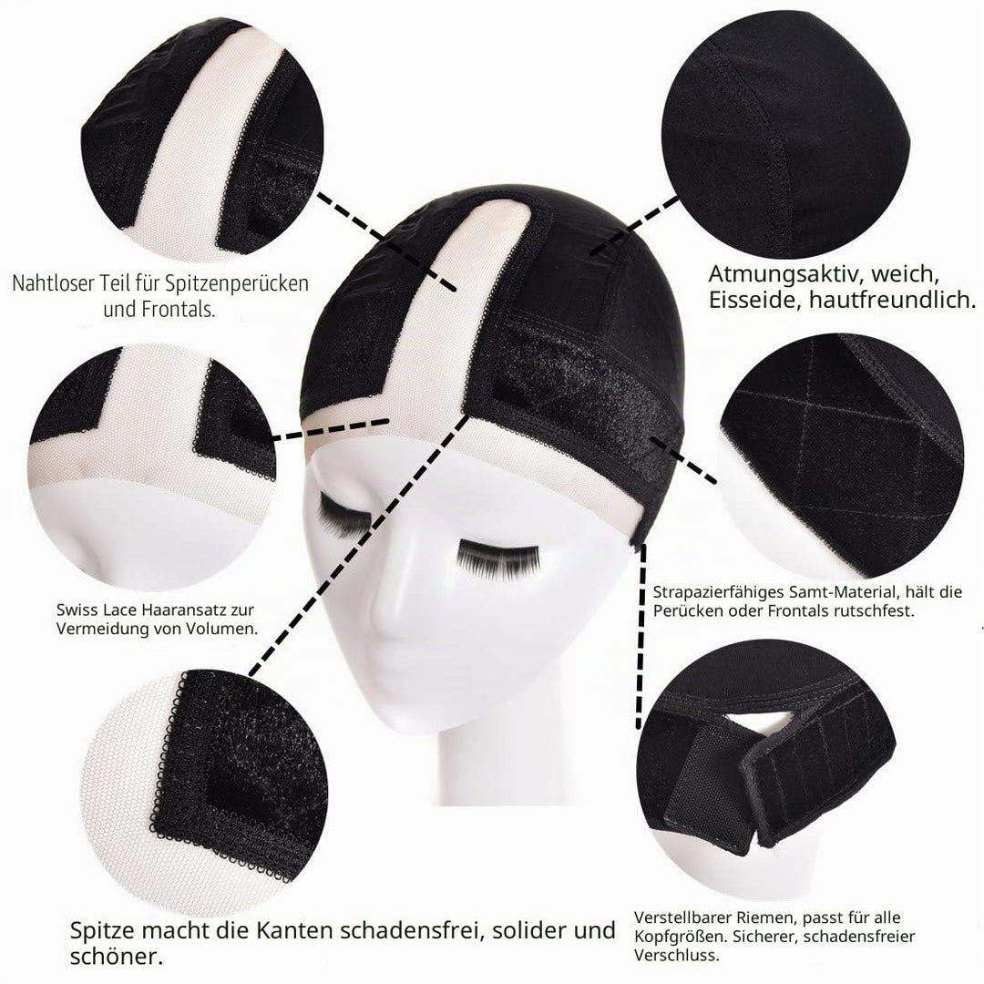 Spitze Perücke Griffkappe Samt verstellbar All-in-One Spitze Perücke Griffband mit Seidenperücke Kap
