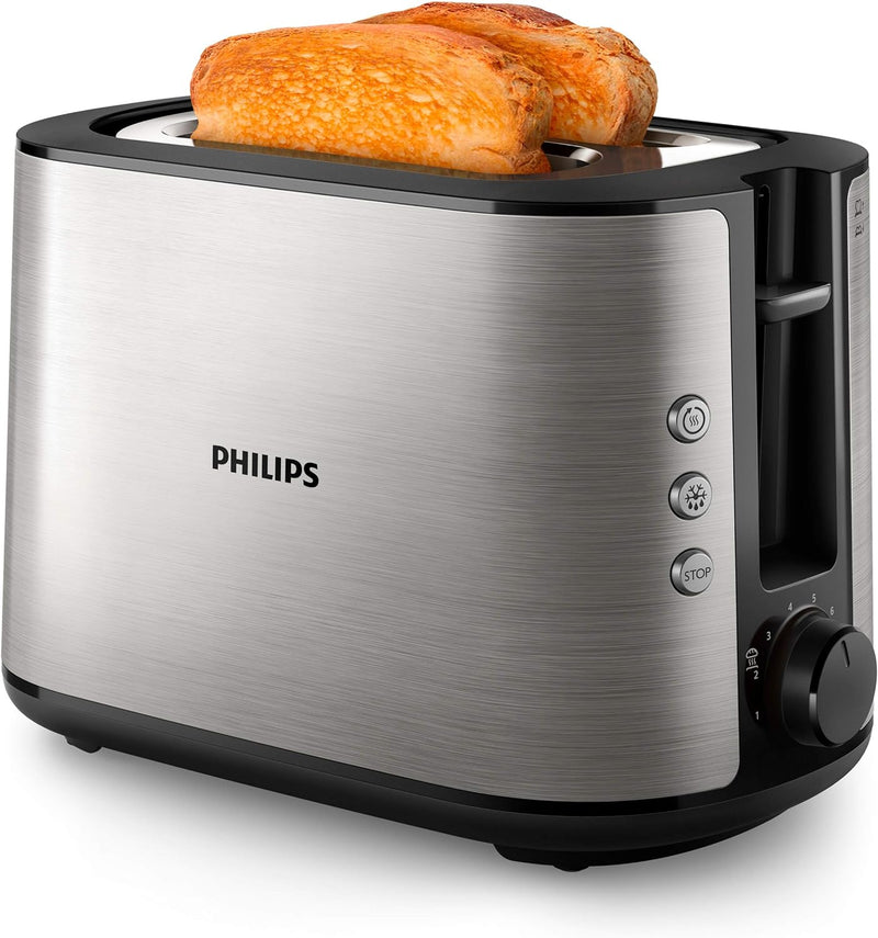 Philips HD2650/90 Toaster edelstahl (950 W, 8 Bräunungsstufen, Brötchenaufsatz, Auftau- und Aufwärmf