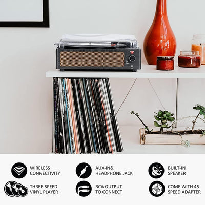 Trynnay Plattenspieler mit Lautsprecher Vinyl Schallplattenspieler Wireless LP Phonograph mit Eingeb