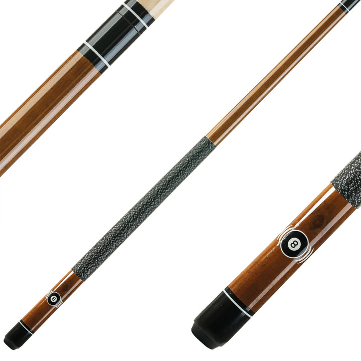 Winsport Billard Queue Eight-Ball 13 mm Profi-Klebleder, honigbraun gebeizt mit schönem 8-Ball Motiv