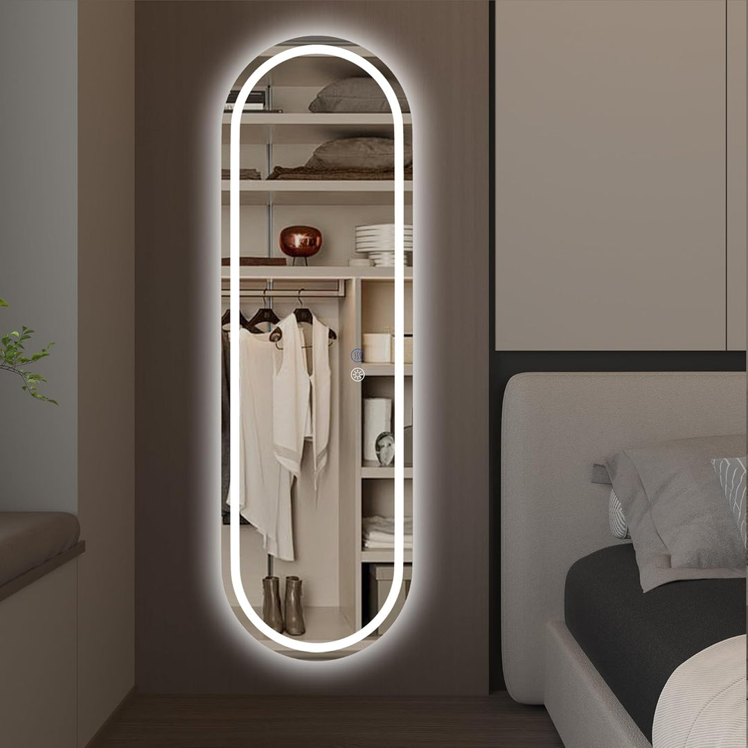 Badspiegel mit Beleuchtung,150x40 cm Spiegel Mit Beleuchtung,Oval LED Spiegel, Wandspiegel mit Dreif