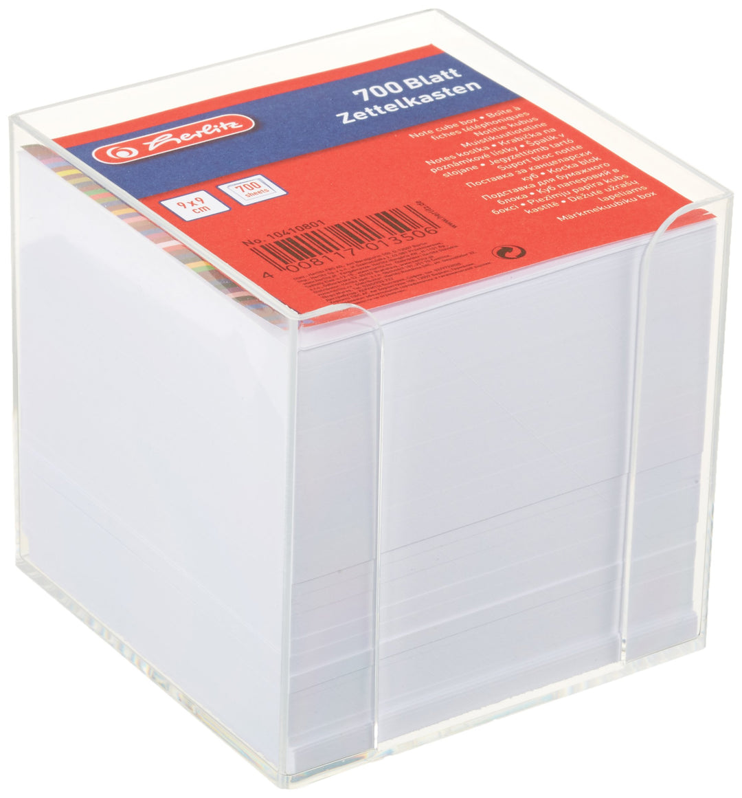 Herlitz 10410801 Zettelkasten, 9 x 9 x 9 cm, transparent 700 Blatt, weiss gefüllt