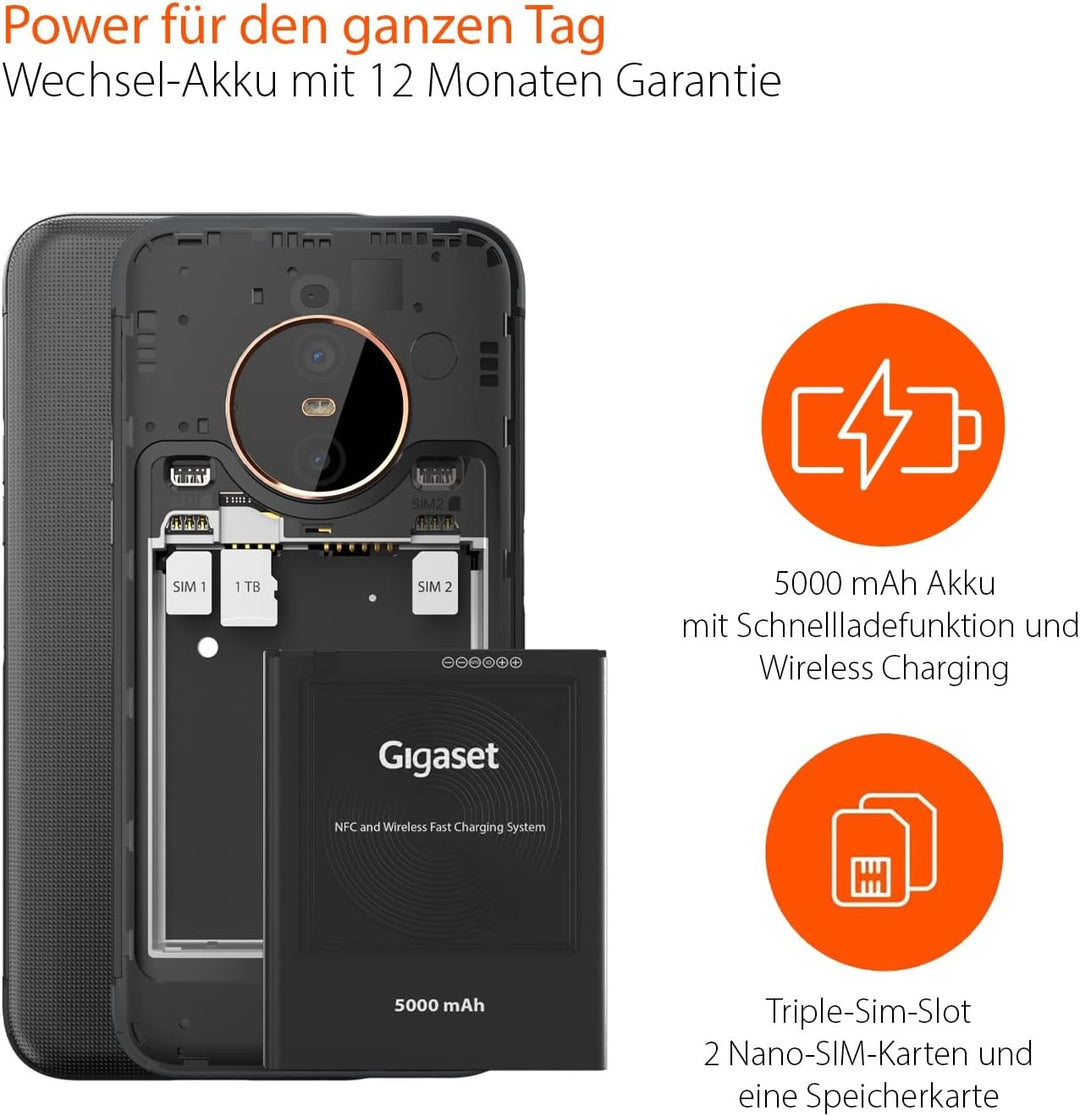 Gigaset GX6 - Outdoor Smartphone 5G - Militärstandard - staub- & wasserdicht IP68 - 6,6" FHD+ Displa