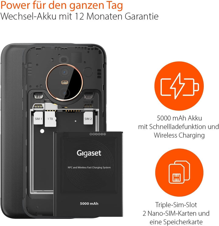 Gigaset GX6 - Outdoor Smartphone 5G - Militärstandard - staub- & wasserdicht IP68 - 6,6" FHD+ Displa