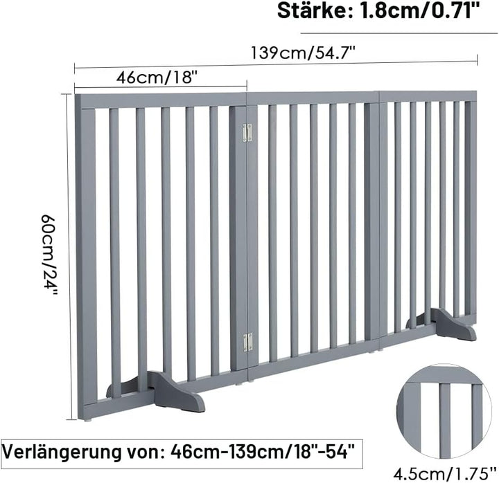 The Fellie Freistehendes Schutzgitter mit Füssen，Absperrgitter Hund, Kindergitter Klappbar, Holz Hun