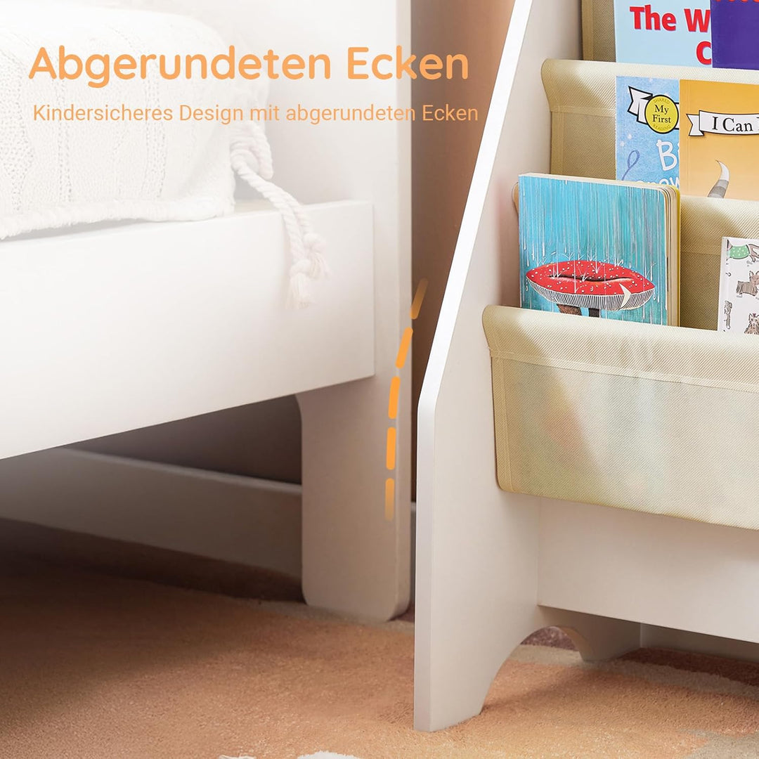 SoBuy FRG225-W Kinder-Bücherregal Hängefächerregal Zeitungsständer mit 4 Ablagefächern Büchergestell