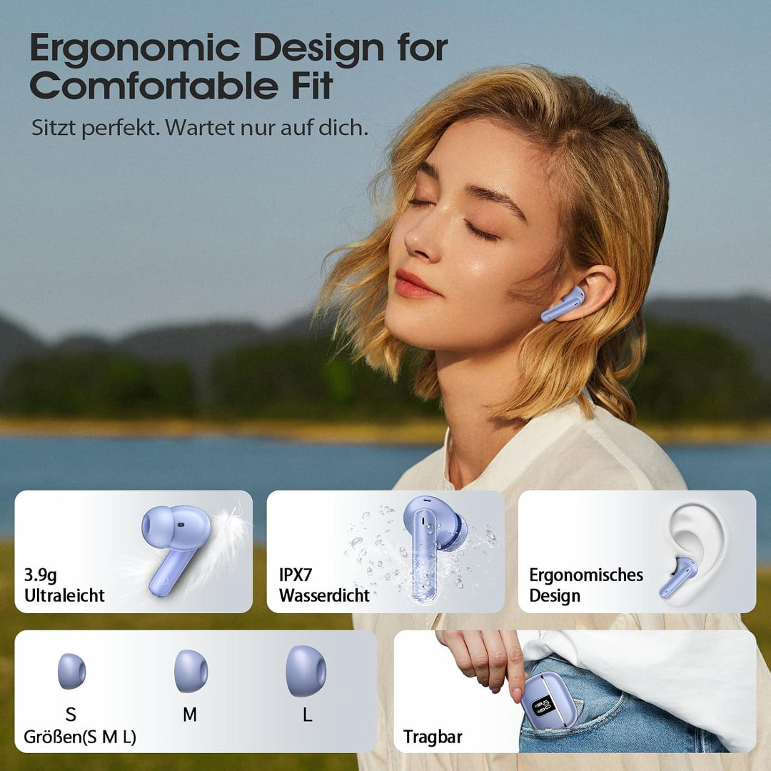 W70 Pro Bluetooth Kopfhörer In-Ear, Bluetooth 5.4 Wireless Earbuds mit HiFi-Sound, Sport Ohrhörer mi