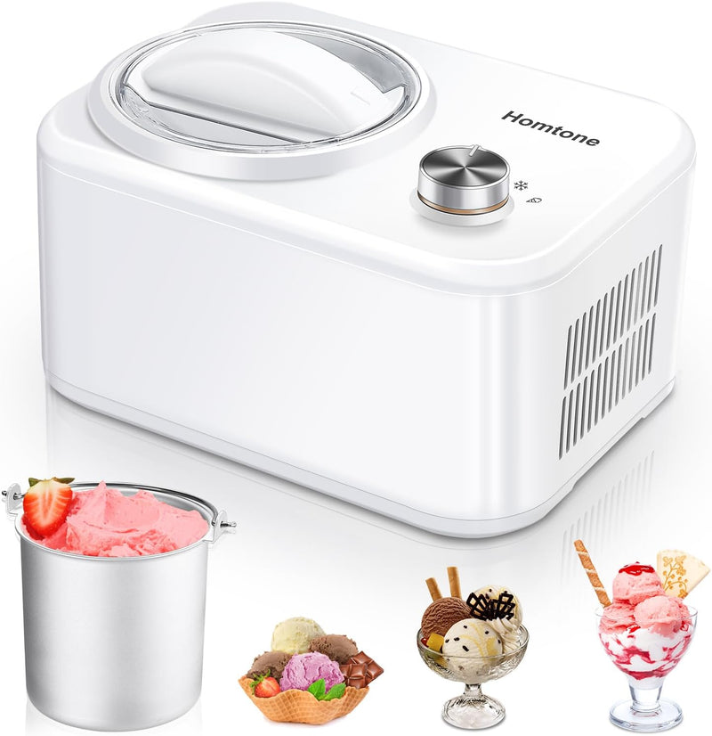 Homtone Eismaschine 0.8 L mit Kompressor 100 W, Ice Cream Maker ohne Vorgefrieren, Herstellung von E