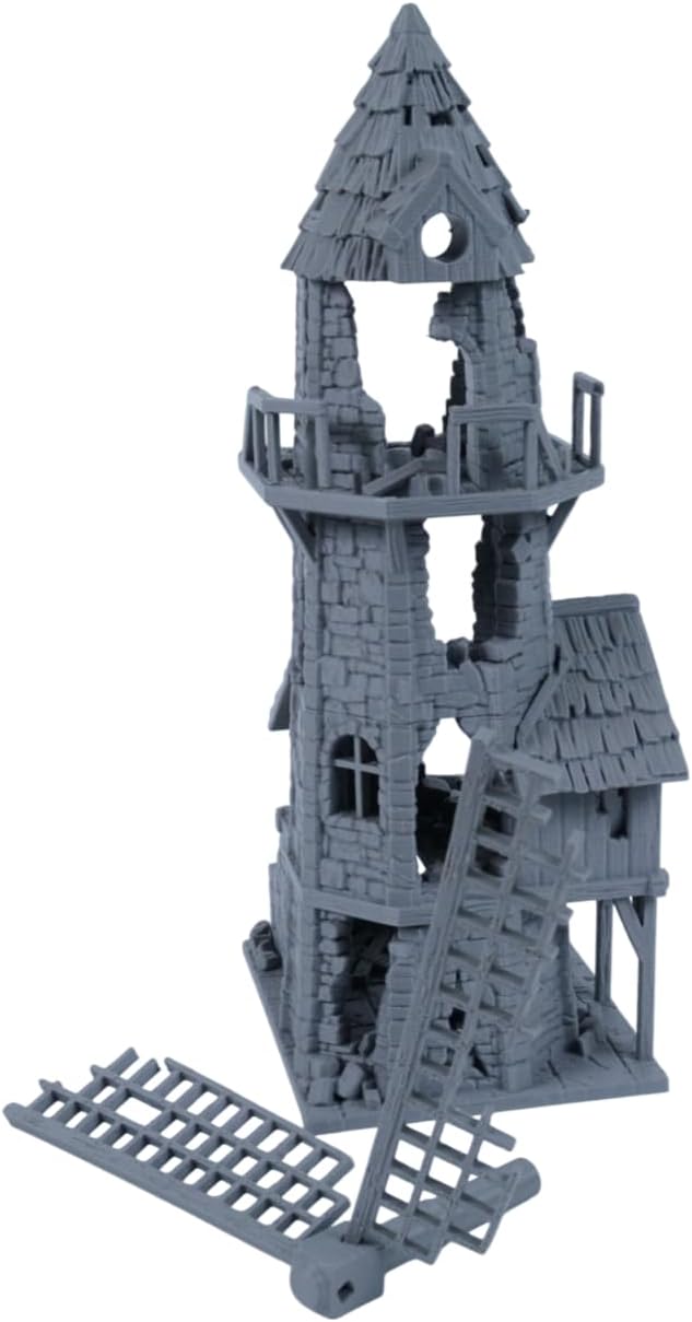 Mittelalterliche Mühlenruine – Tabletop-Gelände aus grauem Stein im 28mm-Massstab für RPGs und Warga