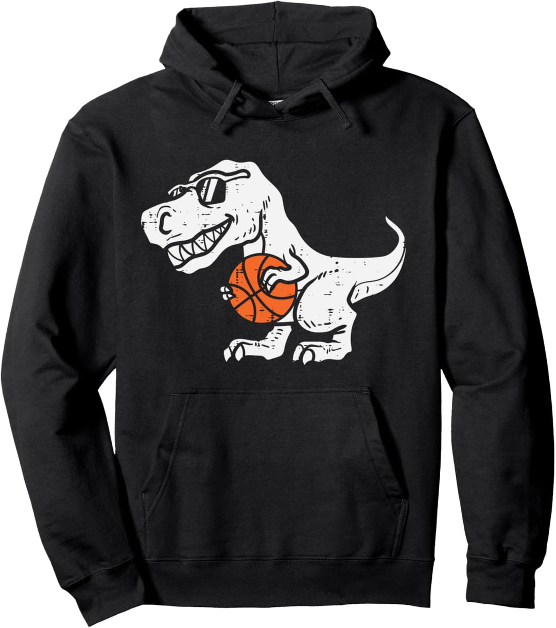 Trex Dinosaur Basketball Cute Sports Baller Player Kids Boys Pullover Hoodie
