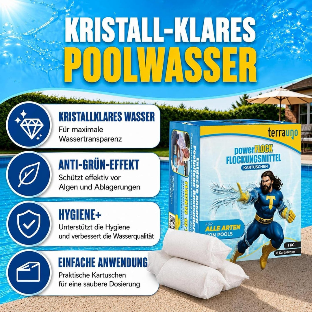 TerraUno Flockungsmittel Pool Kartuschen, 8 x 125g Flockkartusche für Sandfilter, Flockmittel Pool f