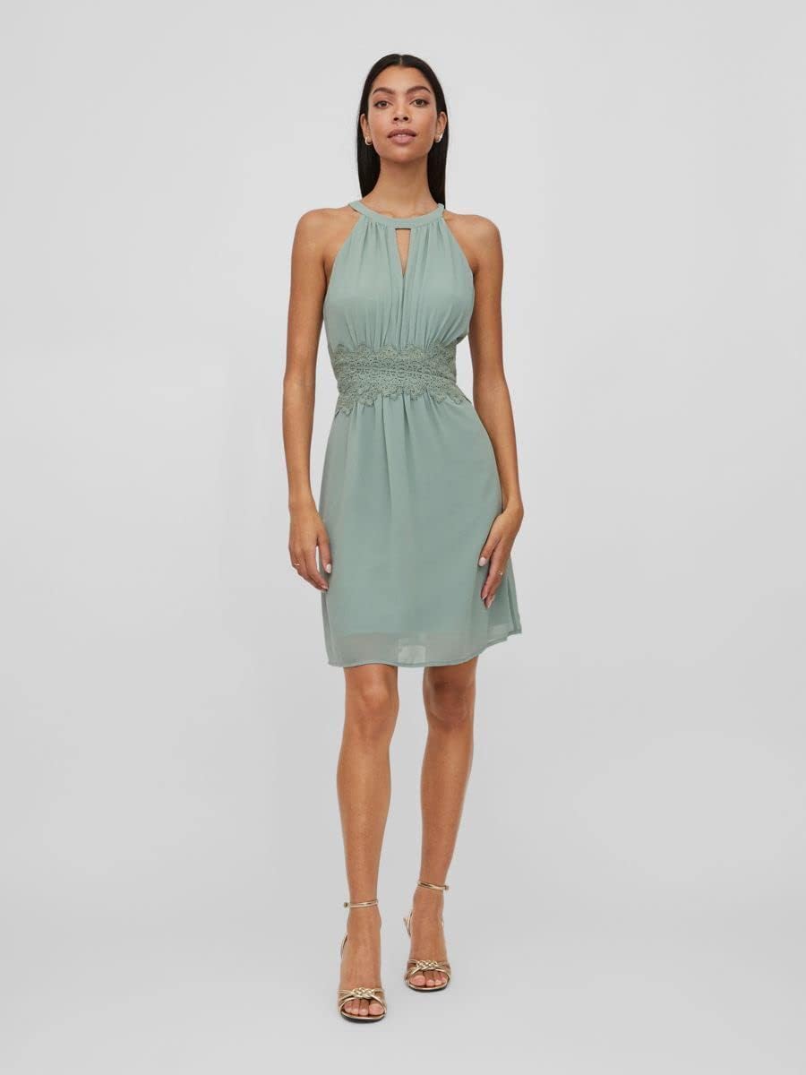 Vila Damen Vimilina Halterneck Dress/Su-Noos Kleid 38 Green Milieu/Detail:elastic, 38 Green Milieu/D