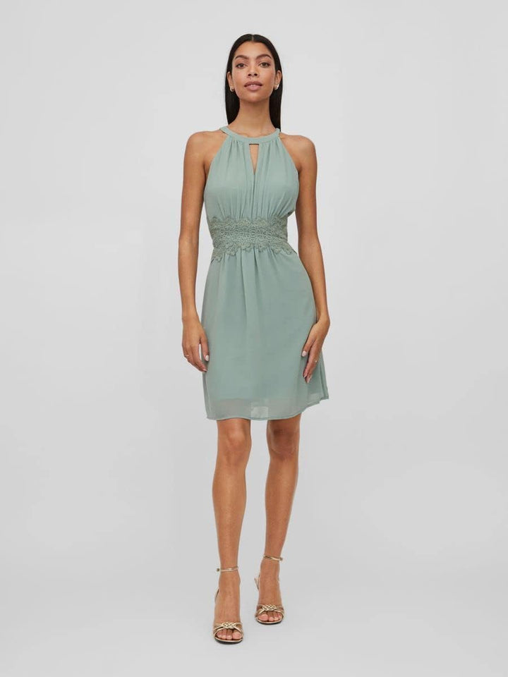 Vila Damen Vimilina Halterneck Dress/Su-Noos Kleid 38 Green Milieu/Detail:elastic, 38 Green Milieu/D