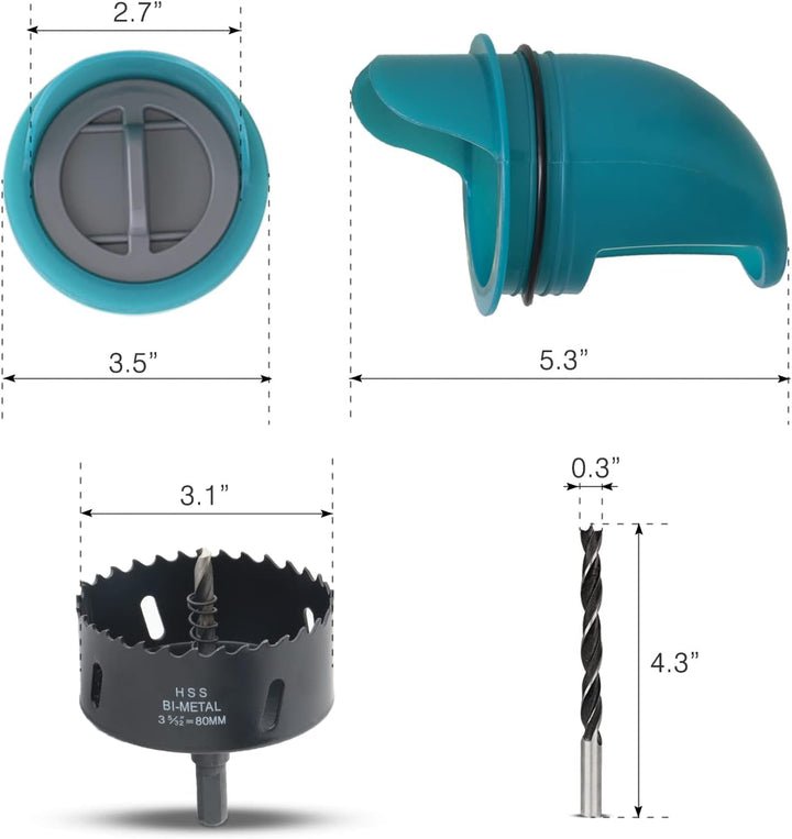 Whimsii Hühnerfutterspender ohne Abfall, 6 Anschlüsse + Lochsäge, Automatischer Hühnerfutterspender,