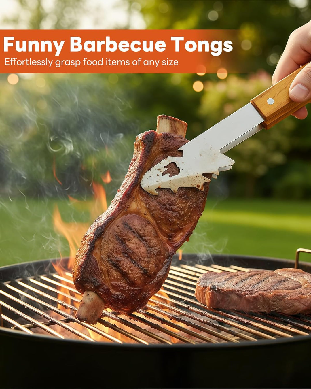 Grillbesteck Set 3-TLG Grillzubehör mit Grillzange, Grillwender, Fleischgabel Grill Zubehör Geschenk