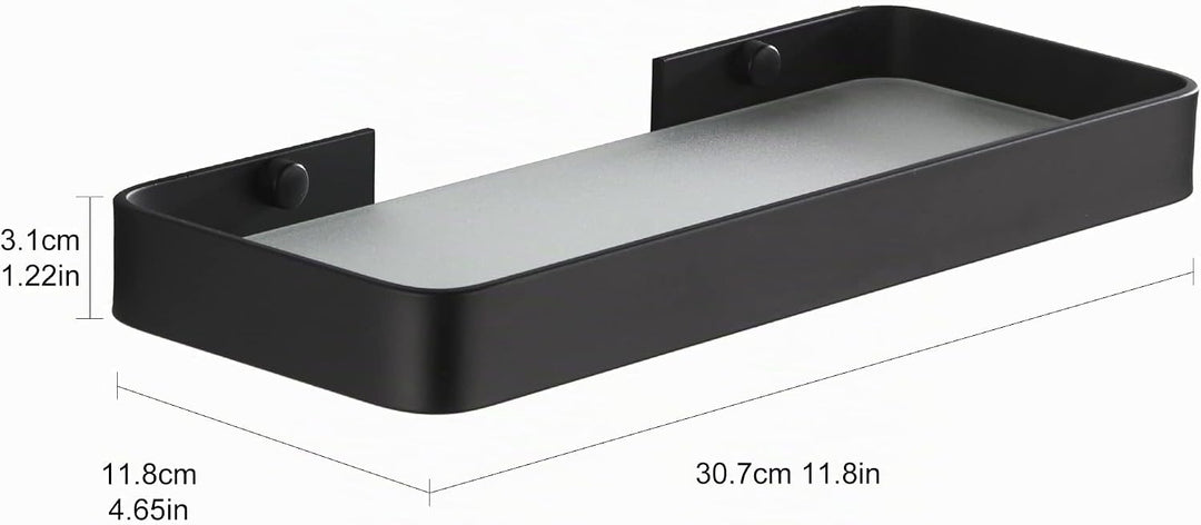 DUFU Selbstklebendes Duschregal Ohne Bohren - Raumfahrt-Aluminium-Korb mit Gehärtetem Glas | 30cm Sc