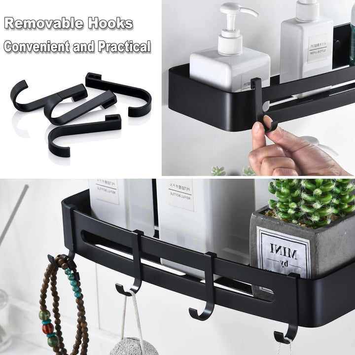 HNVNER Duschregal Ohne Bohren, Duschablage Aluminium mit 4 Haken Rostfreies Badezimmer Regal Shampoo