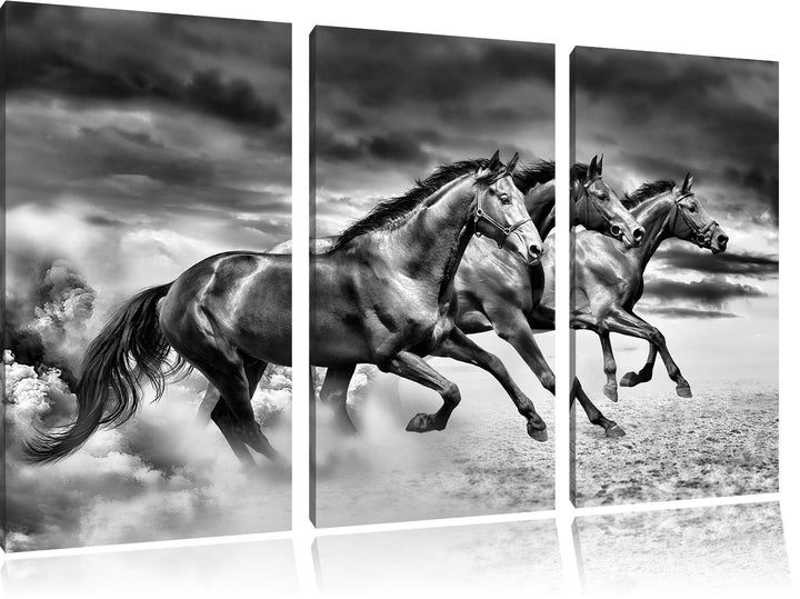 Pixxprint DREI Wilde Westernpferde / 3-Teilig/Gesamtmass 120cm Leinwandbild bespannt auf Holzrahmen/