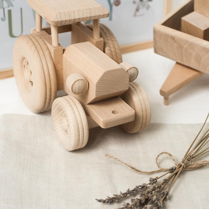 Hofmeister Holzwaren Trecker mit Anhänger, Spielzeug Auto Kinder, oder, Dekoration, aus Buchenholz L