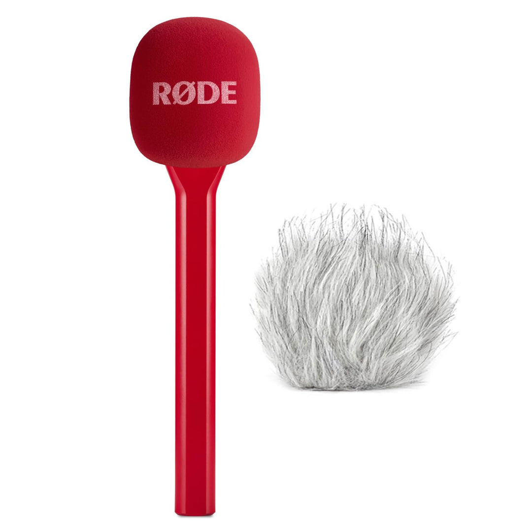 Rode Interview GO Handadapter für Wireless Sendemodule Rot mit keepdrum Fell-Windschutz, Rot
