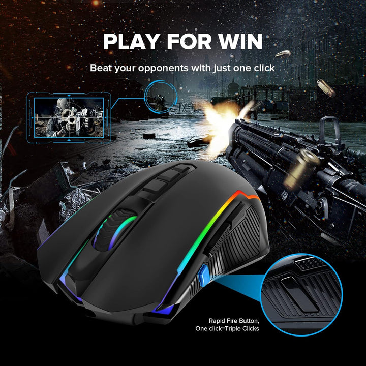 Redragon Gaming Maus Kabellose, RGB Wiederaufladbare Maus Gaming mit 9 Macro Editing Programmierbare