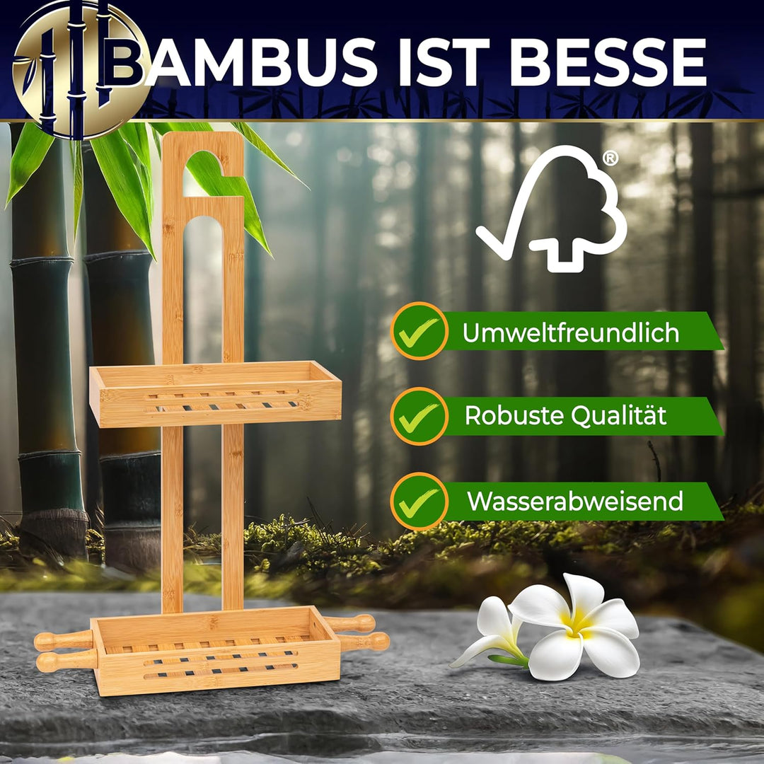 SereneLife Duschablage zum Hängen, Shampoo Halterung für Dusche aus Bambus, Duschkorb zum Hängen-2-s