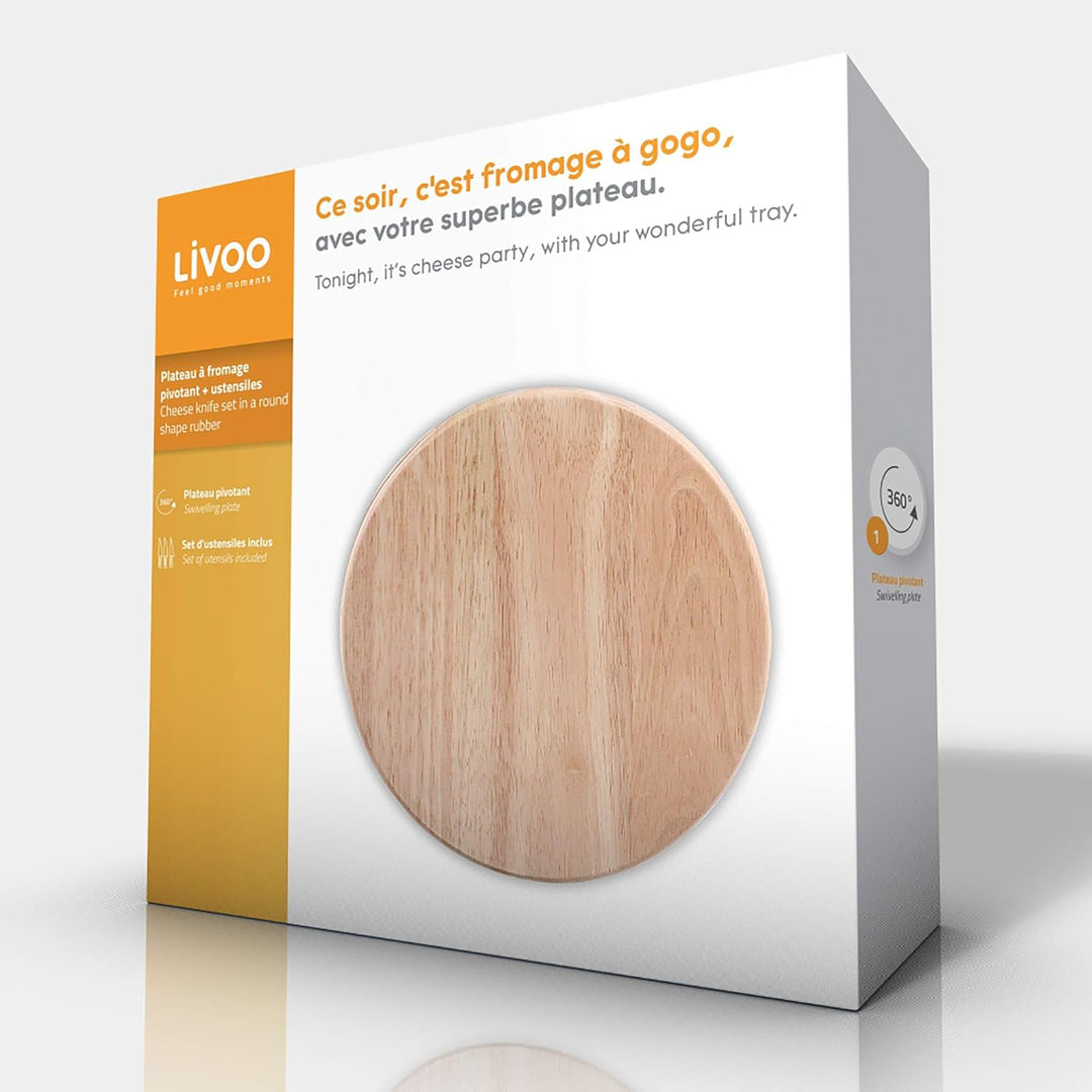 LIVOO MEN28 Plateau Drehbare Käseplatte mit Zubehör, Bois Et Métal